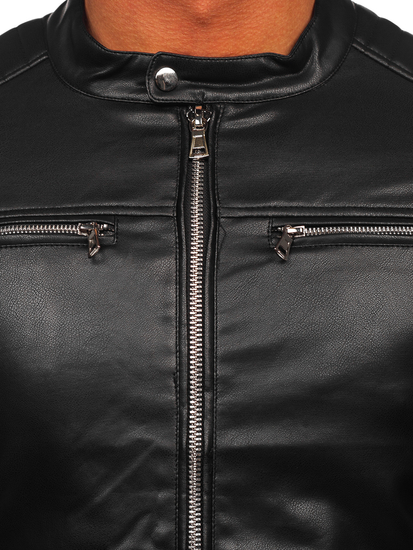 Geacă de piele biker neagră Bolf 11Z8001