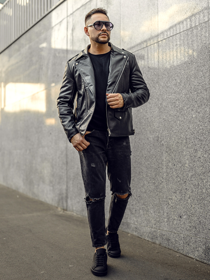 Geacă de piele neagră Bolf 11Z8014