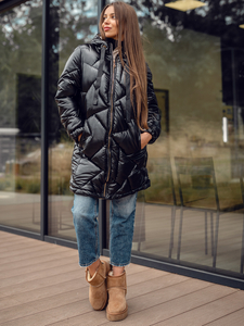 Geacă-palton de iarnă cu glugă neagră Bolf 5M3189