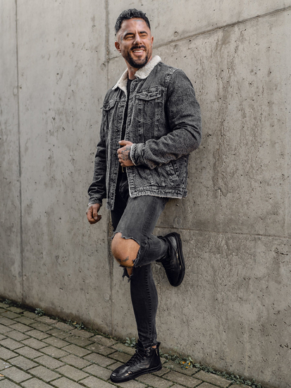 Geacă de blugi neagră călduroasă tip trucker Bolf 1160