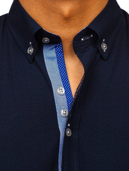 Cămașă elegantă cu mâneca lungă bleumarin Bolf 8840-1