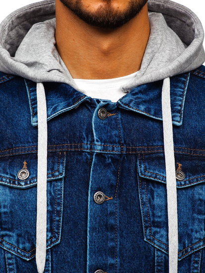 Geacă de blugi cu glugă bărbați bleumarin Bolf 211902