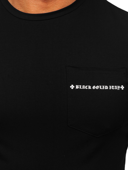 Tricou negru cu imprimeu și buzunar Bolf MT3044