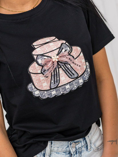 Tricou de dama negru cu aplicatie Bolf 97T2113