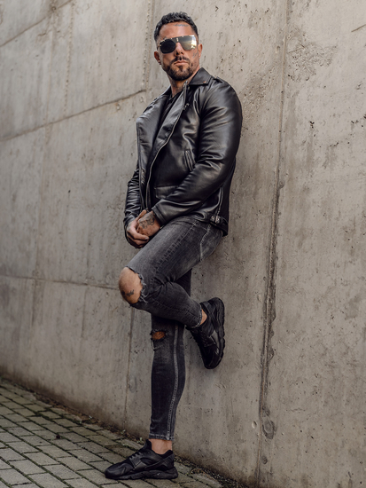 Geacă de piele neagră Bolf 11Z8014