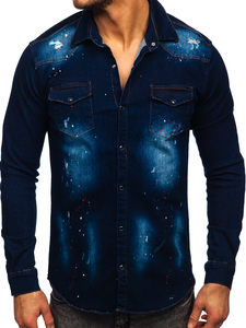 Cămașă de blugi bleumarin mâneca lungă Bolf R703