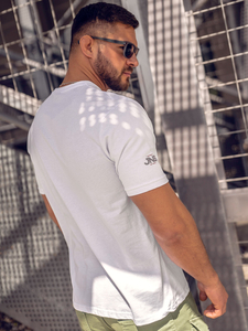 Tricou bărbătesc din bumbac alb cu imprimeu Bolf 14741A