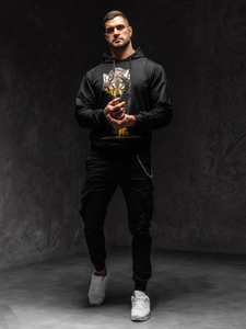 Hanorac negru cu imprimeu Bolf 6141