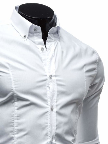 Cămașă elegantă pentru bărbat cu mâneca lungă albă Bolf 1703-1