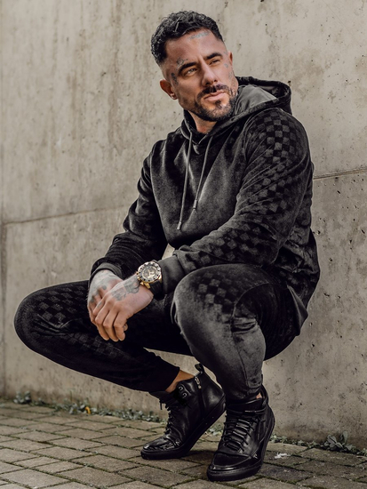 Trening catifea negru cu glugă Bolf 3A82-A