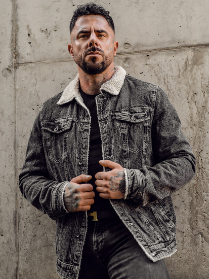 Geacă de blugi neagră călduroasă tip trucker Bolf 1160