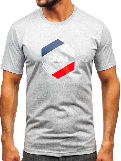 Tricou bărbătesc din bumbac gri cu imprimeu Bolf 14741