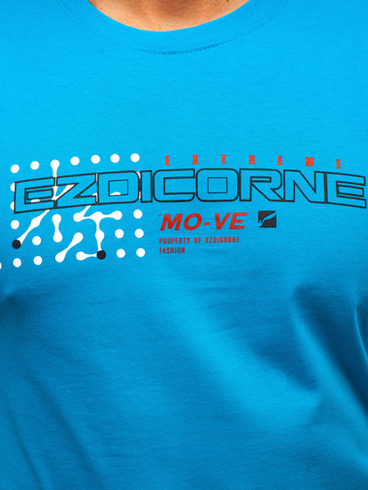 Tricou bărbătesc din bumbac turcoaz cu imprimeu Bolf 14732