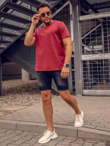 Tricou bărbătesc simplu, cu decolteu în V, culoare vișinie, Bolf 192131A