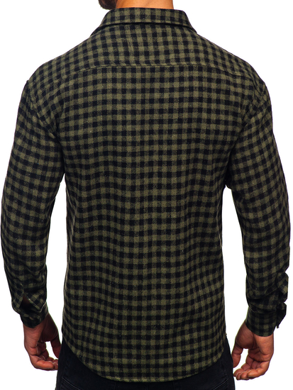 Cămașă cu mânecă lungă din flanel verde pentru bărbați Bonley 2025-2