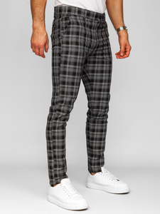 Pantaloni negri în carouri pentru bărbați Bolf 184175