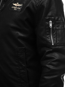 Geacă de piele pilot neagră EX837