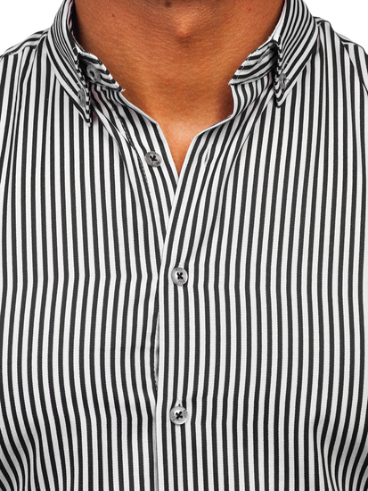 Cămașă neagră în dungi cu mâneca lungă Bolf 22731