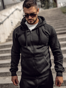 Trening pentru bărbați negru cu hanorac cu fermoar de la Bolf D004A