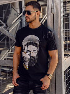 Tricou negru cu imprimeu Bolf 142175A