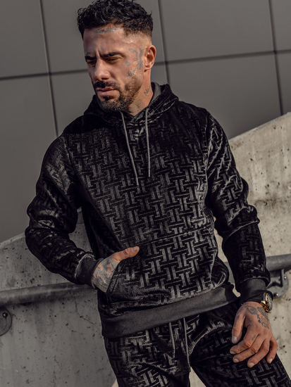 Trening catifea negru cu glugă Bolf 3A81