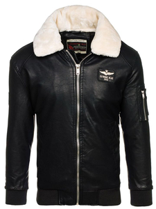 Geacă de piele pilot neagră EX837