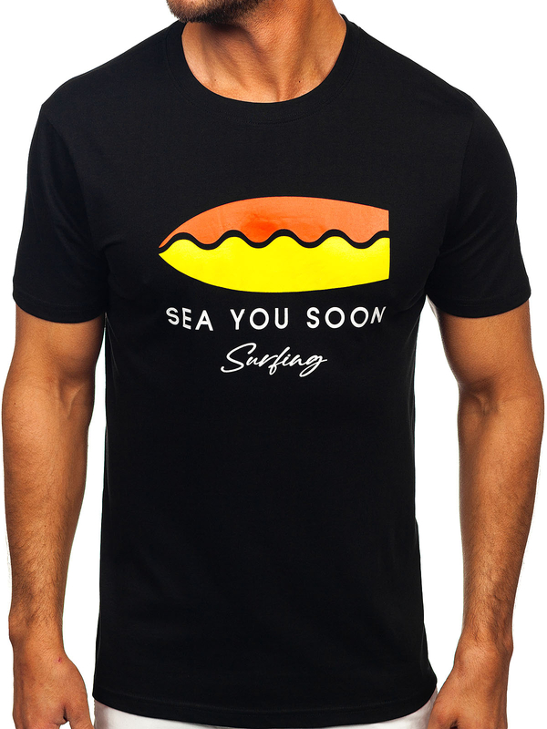 Tricou bărbătesc din bumbac negru cu imprimeu Bolf MPO3457