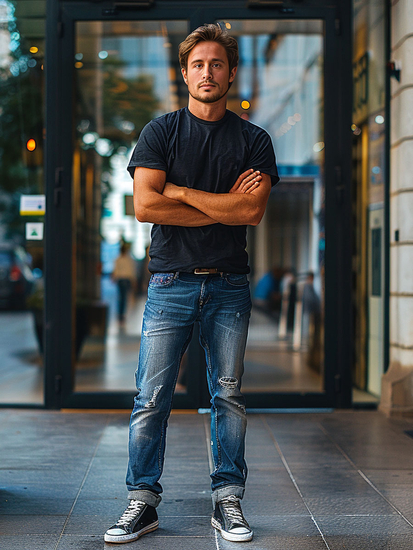 Tricou lung negru bărbătesc fără imprimeu Bolf 14290A2