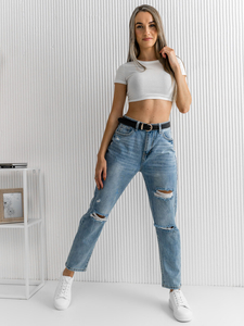 Blugi albaștri dame mom fit cu curea Bolf DM321M