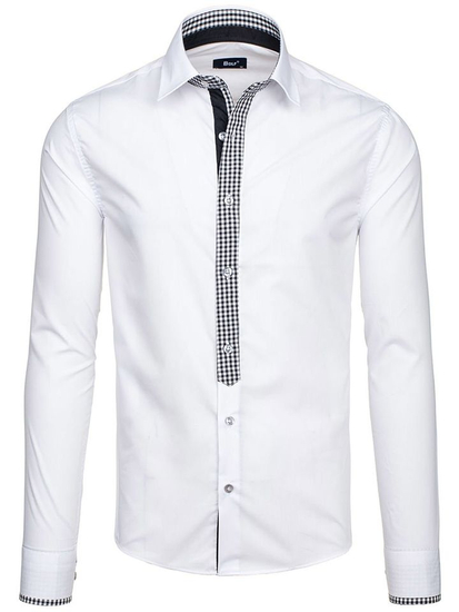 Cămașă elegantă cu mâneca lungă albă Bolf 6873