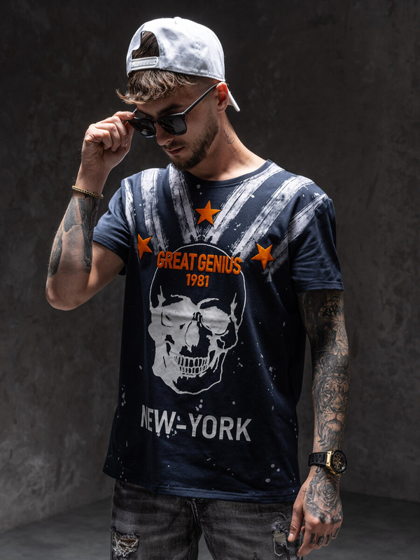 Tricou bărbați bleumarin cu imprimeu Bolf Y70006