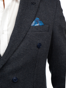 Jachetă elegantă bărbătească bleumarin cu două rânduri de nasturi Bolf 006