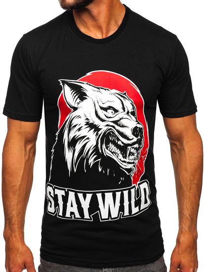 Tricou din bumbac negru cu imprimeu Bolf 143021
