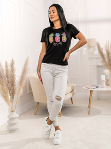 Tricou negru de dama cu aplicatie Bolf 95T2522