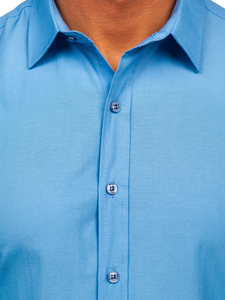 Cămașă elegantă bărbătească albastru deschis cu mâneci lungi Bolf 1703