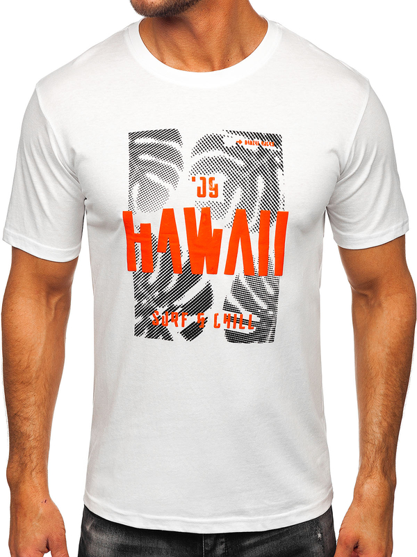 Tricou bărbătesc din bumbac alb cu imprimeu Bolf MPO3497
