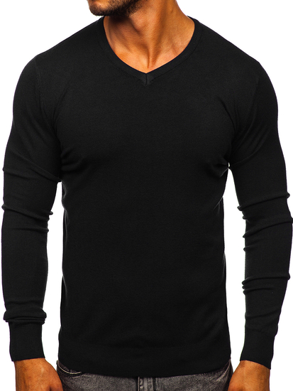 Pulover negru bărbătesc cu decolteu în V Bolf YY03