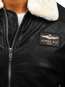 Geacă de piele pilot neagră EX837