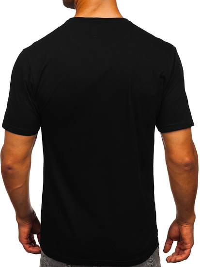 Tricou bărbătesc din bumbac negru cu imprimeu Bolf 5066