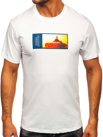 Tricou bărbătesc din bumbac alb cu imprimeu Bolf MPO3559