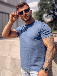 Tricou albastru bărbătesc din bumbac simplu Bolf 192397A