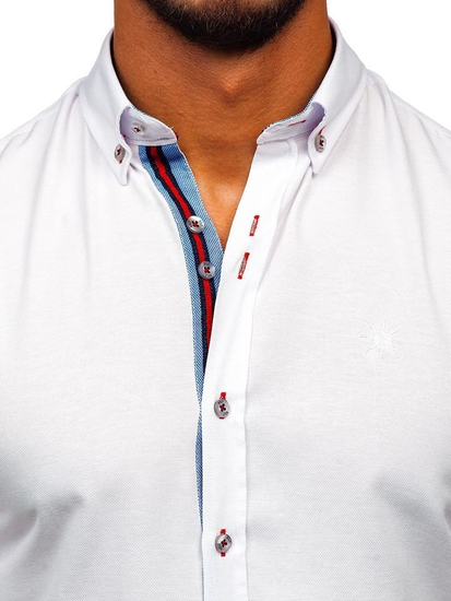 Cămașă elegantă bărbați alb Bolf 5801-A