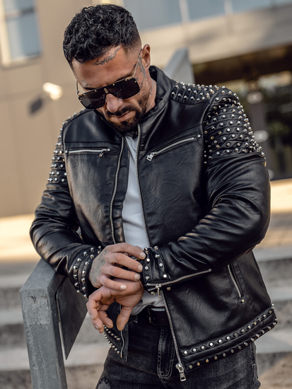 Geacă de piele neagră Bolf 11Z8007