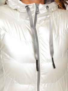 Vestă albă lungă matlasată cu glugă dame Bolf 7043