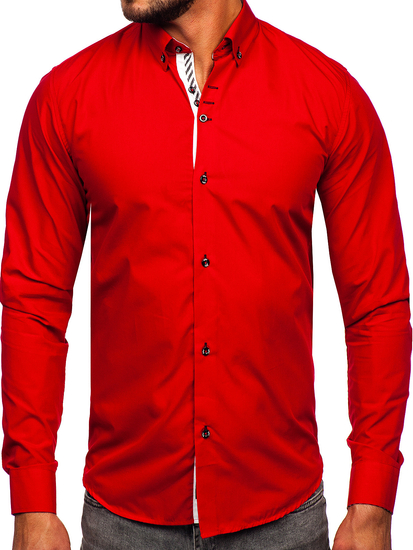 Cămașă elegantă cu mâneca lungă roșu Bolf 5796-1