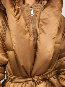 Geacă camel lungă de iarnă cu glugă Bolf MY0363A