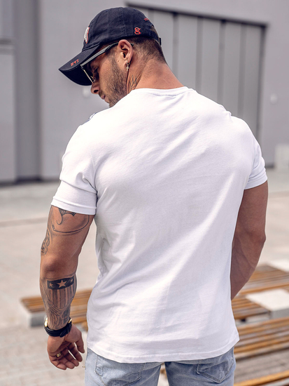 Tricou din bumbac alb și imprimeu Bolf 14718A