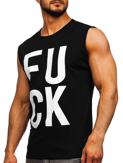 Maiou negru tank top cu imprimeu Bolf 14820