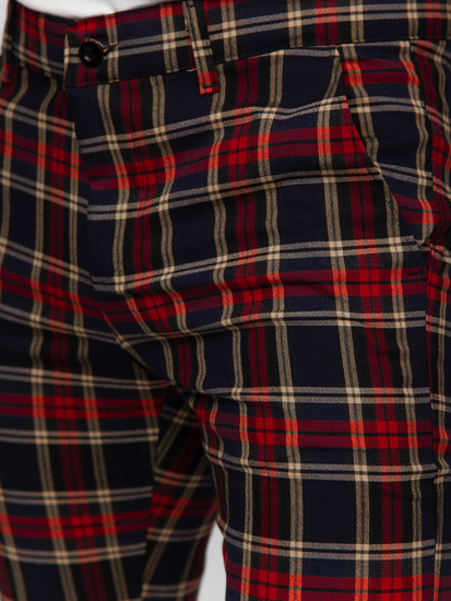 Pantaloni formali pentru bărbați bleumarin cu model în carouri Bolf 184165