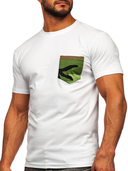 Tricou din bumbac alb cu buzunar Bolf 14507